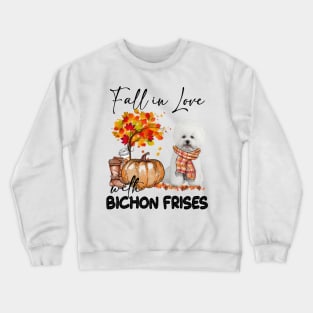 Fall In Love With Bichon Frise Fall Pumpkin Thanksgiving Crewneck Sweatshirt